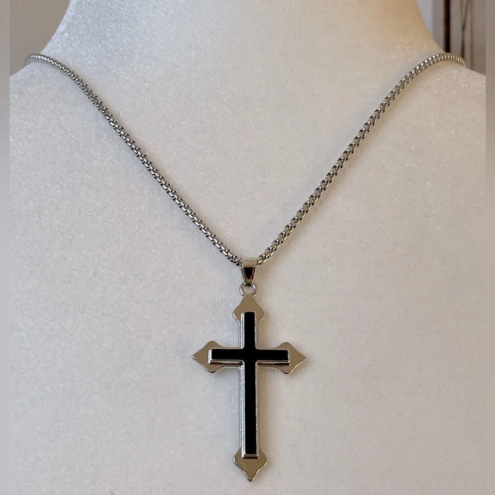 Cross Necklace Unisex Black and Silver